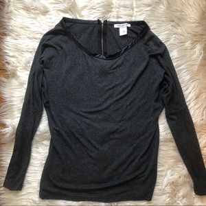 Arden B Shirt W/ Leather Trim & Zipper Back Sz XS